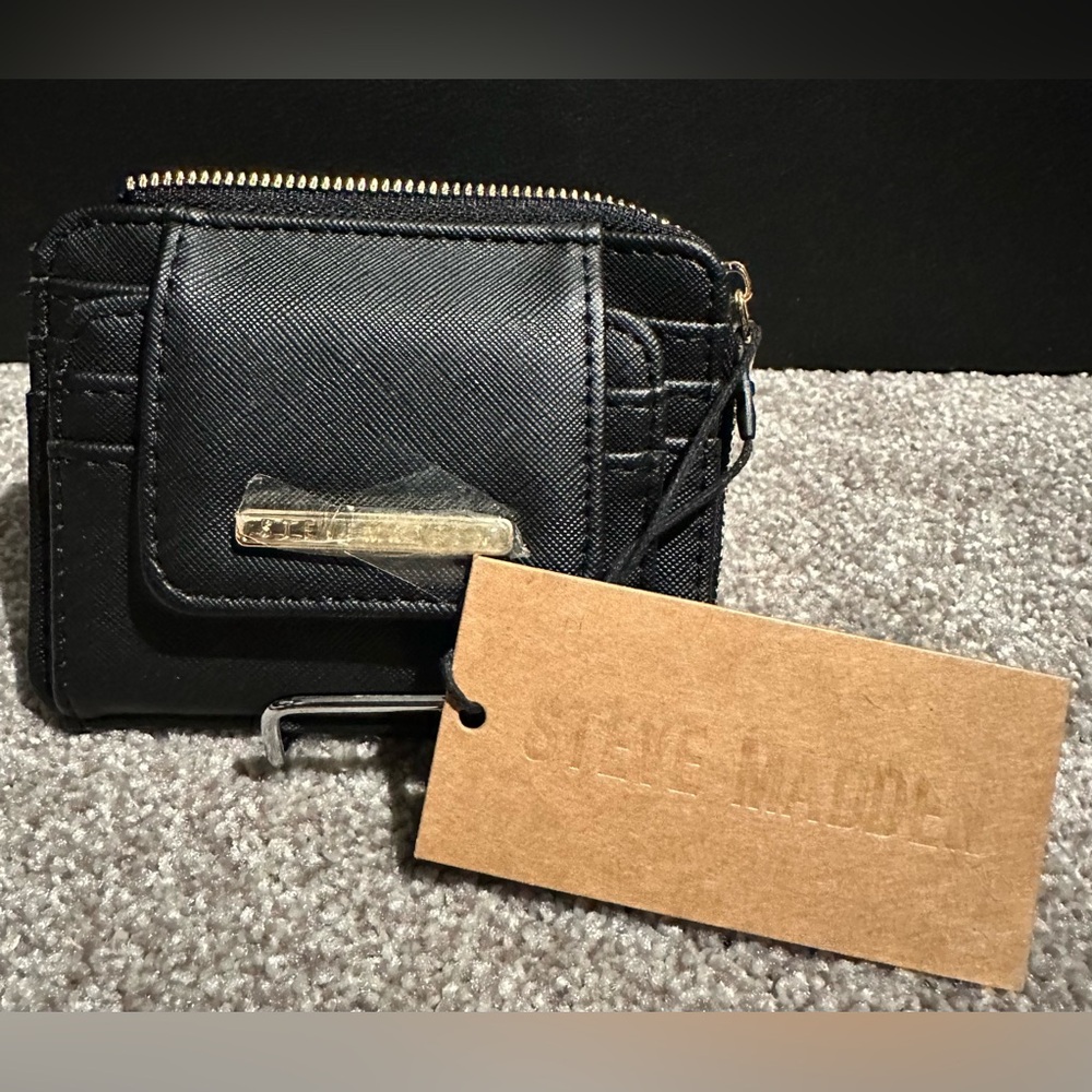 Steve Madden Black Card Holder with Gold Accents